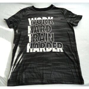 Xersion Work Hard Play Harder Black/Grey Striped Tee - Boys Size 14/16 Husky
